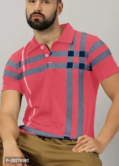 Stylish Peach Cotton Blend Printed Polos For Men
