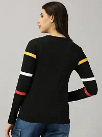 Elegant Black Cotton Blend Colourblocked Tshirt For Women-thumb2