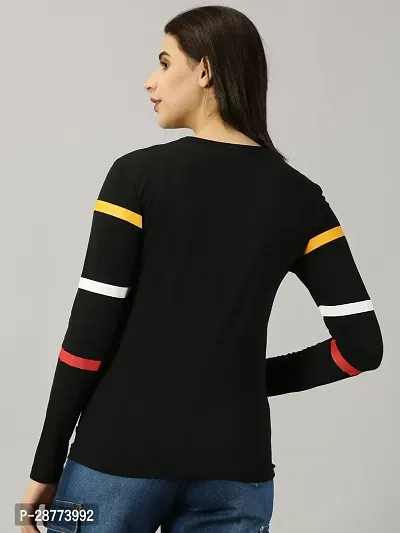 Elegant Black Cotton Blend Colourblocked Tshirt For Women-thumb3