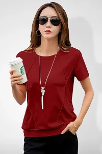 GESPO Women's Solid Maroon Round Neck Half Sleeve Top-thumb3