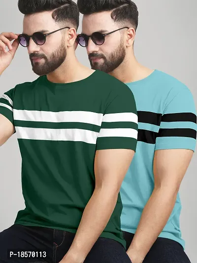 Elegant Cotton Blend Colourblocked Round Neck Tees For Men- Pack Of 2