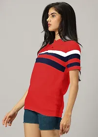 Elegant Red Cotton Blend Colourblocked Tshirt For Women-thumb3