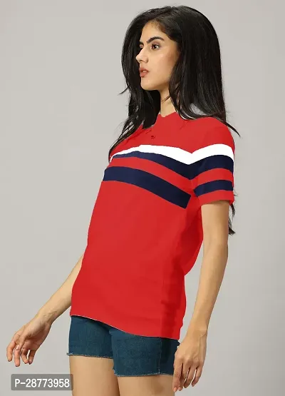 Elegant Red Cotton Blend Colourblocked Tshirt For Women-thumb4