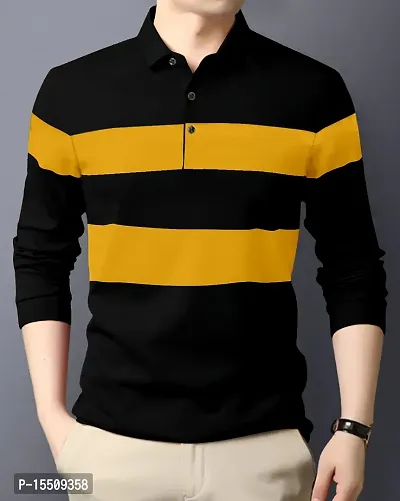 Stylish Cotton Blend Multicoloured Colourblocked Polos Long Sleeves For Men-thumb0