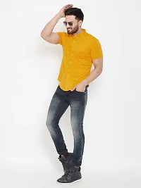 GESPO Men's Shirts Half Sleeves Mandarin Collar(Yellow-Small)-thumb3