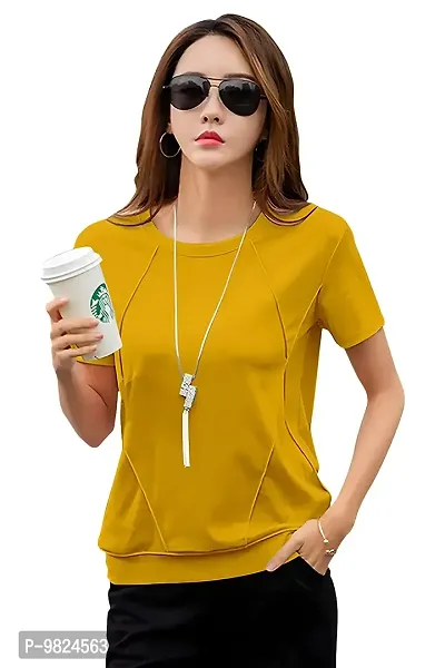 GESPO Women's Round Neck T-Shirts(Mustard-Medium)