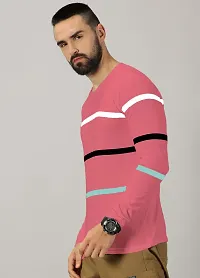 Stylish Peach Cotton Blend Striped Round Neck Tees For Men-thumb3