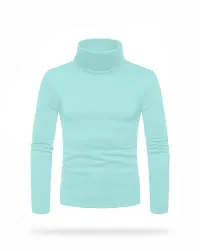 Stylish Cotton Blend Blue Solid High Neck Tees Long Sleeves For Men-thumb1