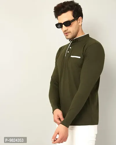 AUSK Men's Henley Neck Full Sleeves Regular Fit Cotton T-Shirts (Color-Green_Size-L)-thumb4