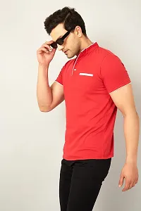 GESPO Men's Half Sleeves Henley Neck Shirts(Red-Large)-thumb1