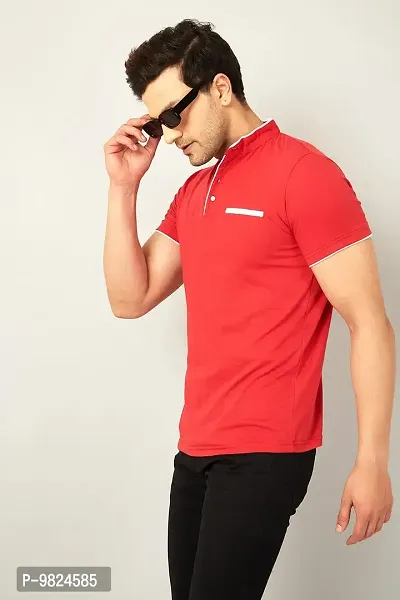 GESPO Men's Half Sleeves Henley Neck Shirts(Red-Large)-thumb2