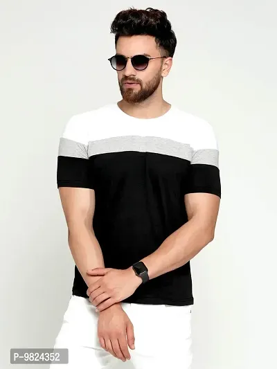 AUSK Men's Cotton Half Sleeve Round Neck Color Block Tshirt (Black-White-Grey, XX- Large)-thumb2