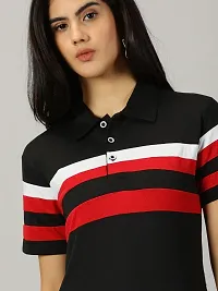 Elegant Black Cotton Blend Colourblocked Tshirt For Women-thumb2