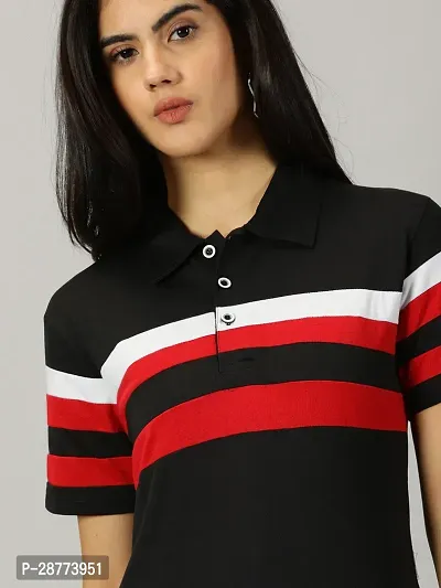 Elegant Black Cotton Blend Colourblocked Tshirt For Women-thumb3