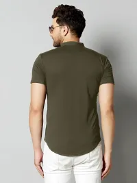 GESPO Men's Solid Dark Green Mandarin Collar Half Sleeve Casual Shirt-thumb1