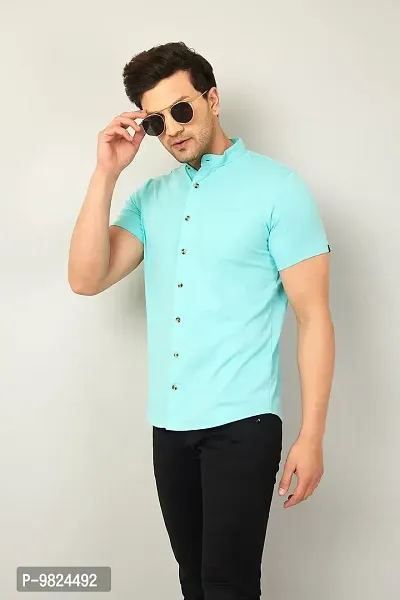 GESPO Men's Shirts Casual Fit Half Sleeves(Sky Blue-Medium)-thumb3