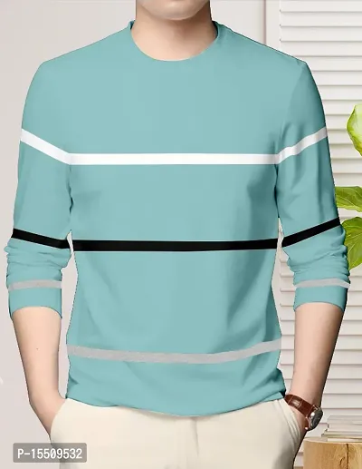 Reliable Blue Cotton Blend Colourblocked Round Neck Tees For Men-thumb0