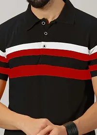 Stylish Black Cotton Blend Striped Polos For Men-thumb2