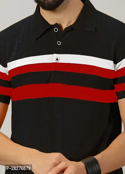 Stylish Black Cotton Blend Striped Polos For Men-thumb3