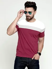 AUSK Men's Cotton Half Sleeve Round Neck Striped Tshirt (Medium, Maroon)-thumb1