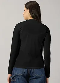 Elegant Black Cotton Blend Colourblocked Tshirt For Women-thumb2