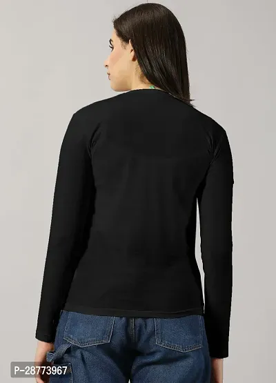 Elegant Black Cotton Blend Colourblocked Tshirt For Women-thumb3