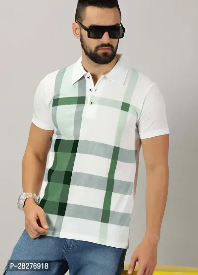 Stylish Green Cotton Blend Printed Polos For Men