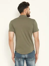 Men Solid Green Mandarin Collar Half Sleeve Casual Shirt-thumb1