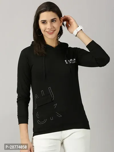 Elegant Black Cotton Blend Typography Tshirt For Women