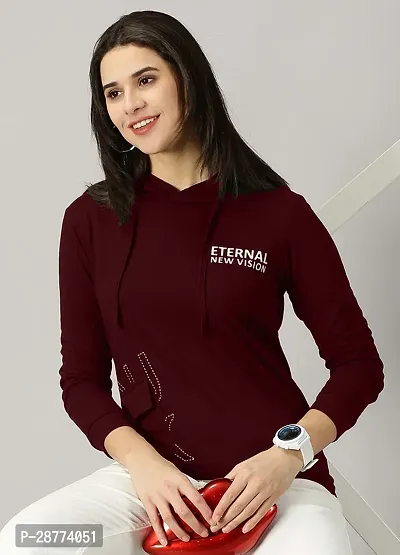 Elegant Maroon Cotton Blend Typography Tshirt For Women