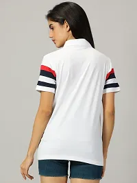 Elegant White Cotton Blend Colourblocked Tshirt For Women-thumb3