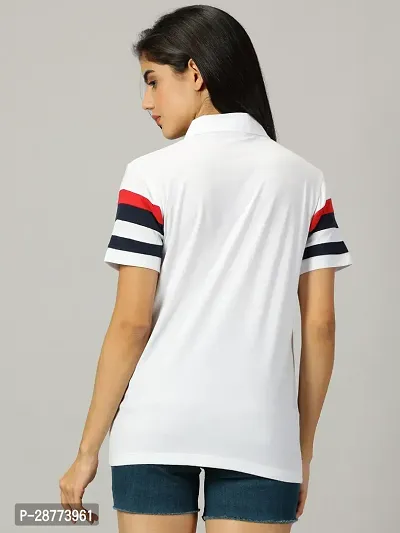 Elegant White Cotton Blend Colourblocked Tshirt For Women-thumb4