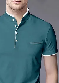 AUSK Men's Cotton Henley Neck Half Sleeve Solid Regular Fit T-Shirt (Medium; Lightblue)-thumb2