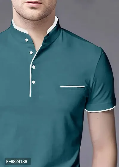 AUSK Men's Cotton Henley Neck Half Sleeve Solid Regular Fit T-Shirt (Medium; Lightblue)-thumb3