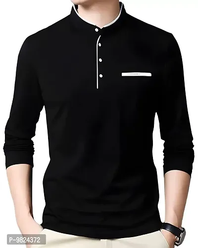 AUSK Mens Henley Neck Full Sleeves Regular Fit Cotton T-Shirts (Color-Black_Size-XL)