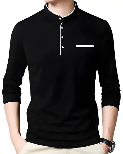 AUSK Mens Henley Neck Full Sleeves Regular Fit Cotton Solid T-Shirts for Men