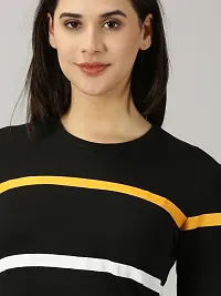 Elegant Black Cotton Blend Colourblocked Tshirt For Women-thumb3