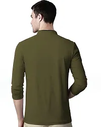 Stylish Cotton Green Solid Round Neck Tees Long Sleeves For Men-thumb1