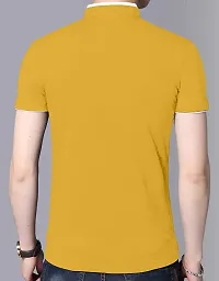 AUSK Men's Cotton Henley Neck Half Sleeve Solid Regular Fit T-Shirt (Large; Yellow)-thumb1