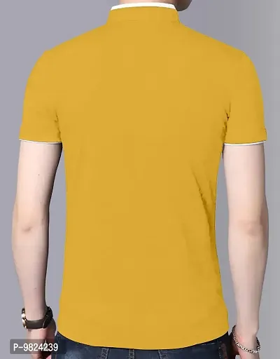 AUSK Men's Cotton Henley Neck Half Sleeve Solid Regular Fit T-Shirt (Large; Yellow)-thumb2