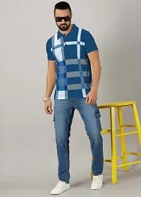 Stylish Teal Cotton Blend Printed Polos For Men-thumb4