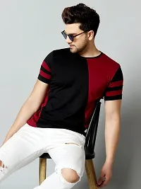 Stylish Cotton Black Colourblocked Round Neck Tees Short Sleeves For Men-thumb3