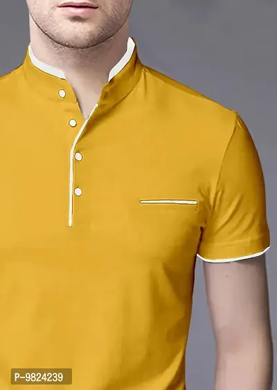AUSK Men's Cotton Henley Neck Half Sleeve Solid Regular Fit T-Shirt (Large; Yellow)-thumb3