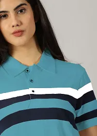 Elegant Blue Cotton Blend Colourblocked Tshirt For Women-thumb1