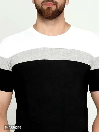 AUSK Men's Cotton Half Sleeve Round Neck Color Block Tshirt (Black-White-Grey, Large)-thumb5