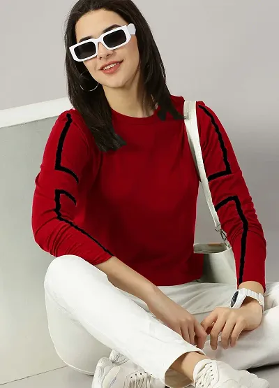 Elegant Blend Colourblocked Tshirt For Women