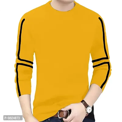 Stylish Cotton Yellow Solid Round Neck Tees Long Sleeves For Men-thumb0