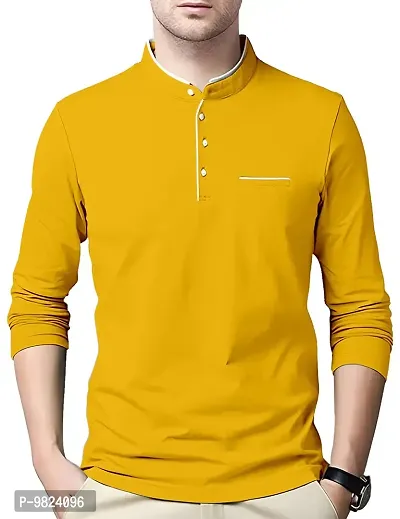AUSK Men's Cotton Henley Neck Full Sleeve Solid Regular Fit T-Shirt (X-Large; Yellow)