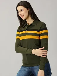 Elegant Green Cotton Blend Colourblocked Tshirt For Women-thumb2