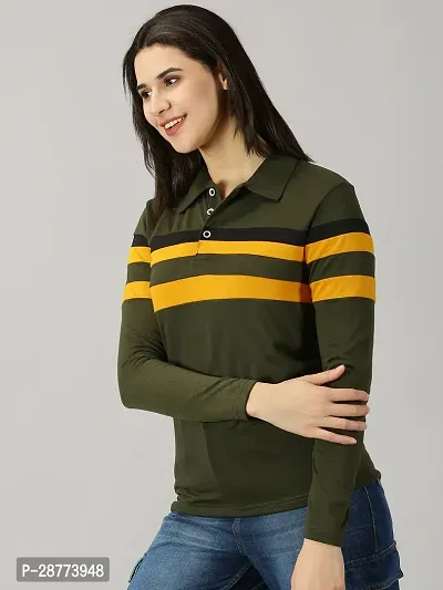 Elegant Green Cotton Blend Colourblocked Tshirt For Women-thumb3